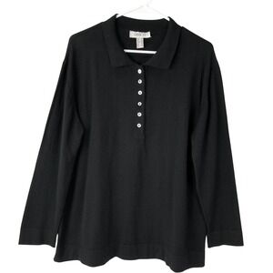 Gelco Black Knit Polo Sweater 24 Button Up Collared Long Sleeve Wool Blend